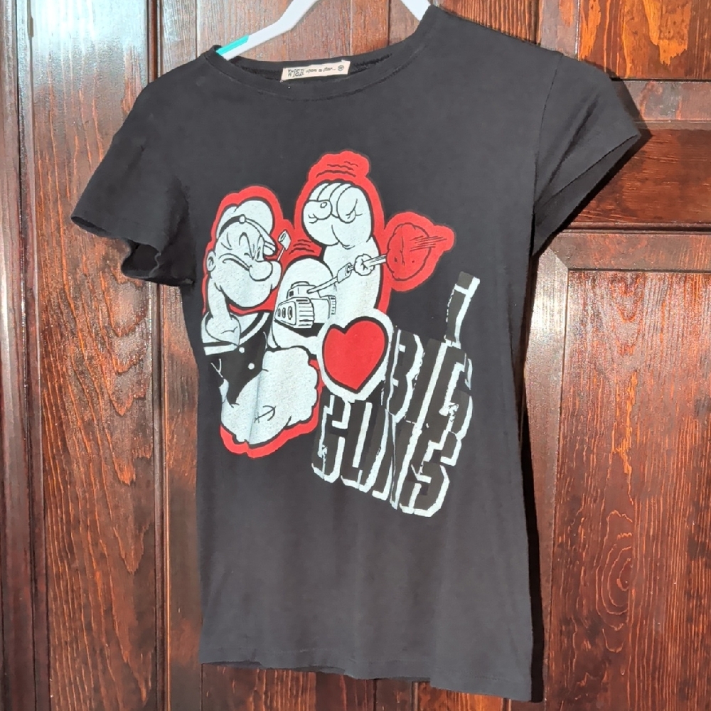 Black Popeye Graphic Kids T-Shirt